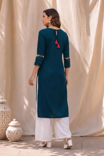 Image of MIRCHI FASHION Women's Straight Fit Rayon Sequins Embroidered and Polka Dots Printed Kurti Only