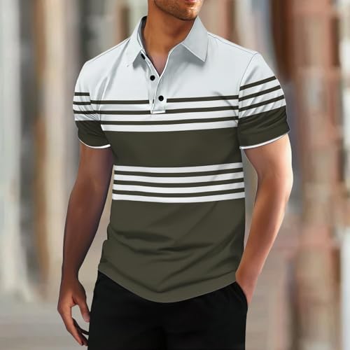 Men's Polo Shirts Color Block Stripe Lapel Button Shirt Sleeve Tops 2025 Summer Fashion Business Office Golf Tshirts2