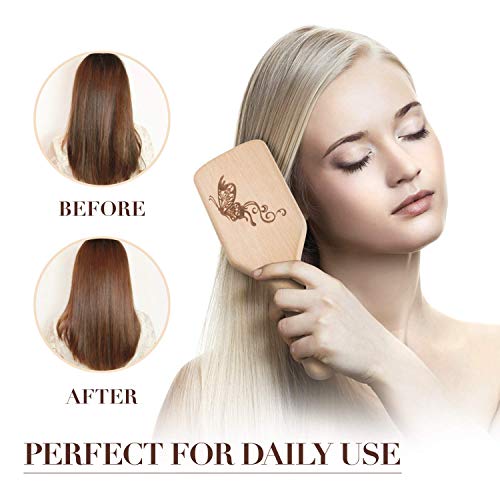 Boar Bristle Hair Brush and Comb Set for Women Men Kids, Best Natural Wooden Paddle Hairbrush and Small Travel Styling Brush for Wet or Dry Hair Detangling Smoothing Massaging - Image 3