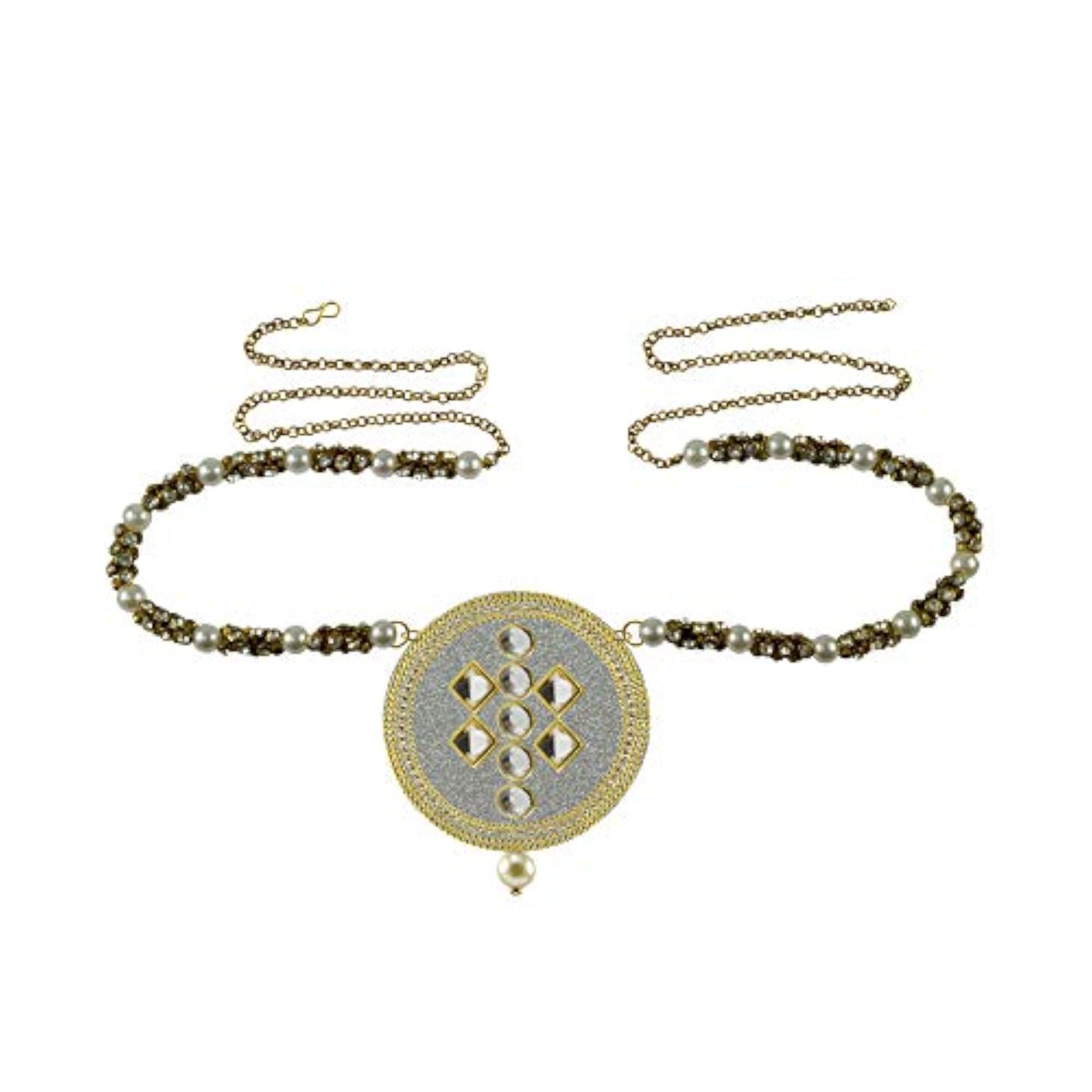 Women's Solid Brass Stone Studded Waist Belt, Multicolor