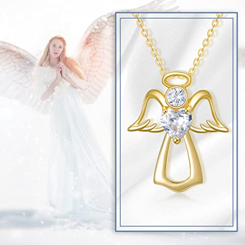 Angel Necklace Gifts For Women 14K Yellow Gold Guardian Angel Necklace Heart Birthstone Angel Wings Pendant Necklace Gift For Women Girls Daughter Wife Girlfriend (14K Gold Birthstone Angel Necklace) #TOP5
