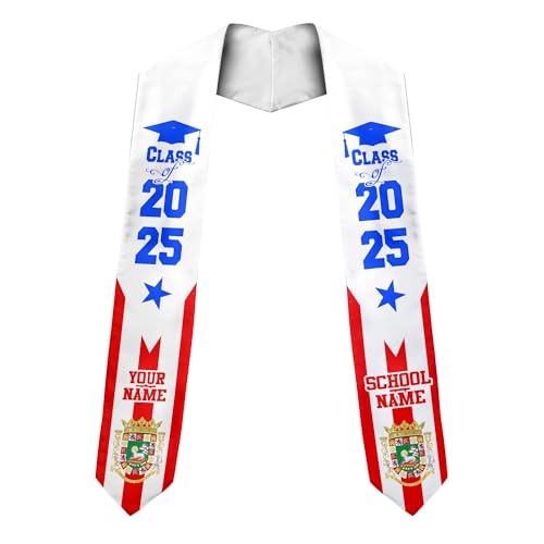 MonkeyVan Custom Puerto Rican Graduation Stole, Puerto Rico Graduation Sash, Puerto Rico American Flag Grad Sash Class Of 2025 Pr 11