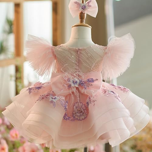 KLFFLGID Baby Girl Dress Bow Embroidered Birthday Party Princess Dress up Dance Performance Tutu Fluffy Dress3