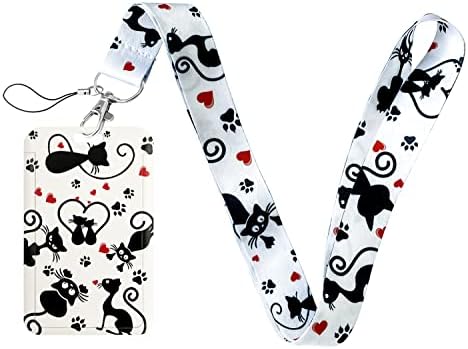 Geiomoo Lanyard with Clip Clasp and Badge Holder, Neck Strap with ID Hard Card Case (Cat)
