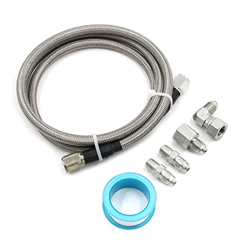 Steel Braided Turbo Oil Feed Line -4AN Pressure Stainless Remote Turbocharger Sensor Teflon 4 AN Gauge Line Kit (36 inch)