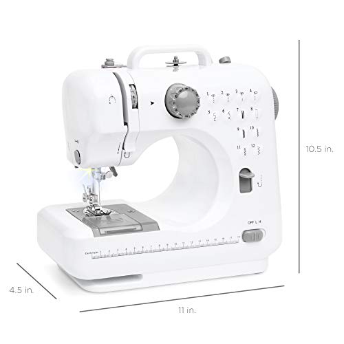 Best Choice Products Compact Sewing Machine, 42-Piece Beginners Kit, Multifunctional Portable 6V Beginner Sewing Machine W/ 12 Stitch Patterns, Light, Foot Pedal, Storage Drawer - Gray/White #TOP6