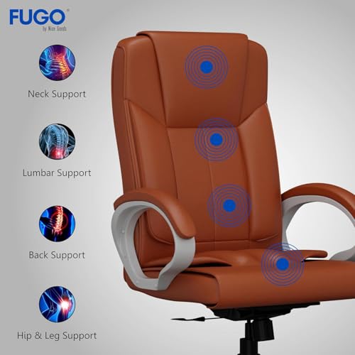 Image of FUGO FG17 Orthopedic Boss Chair with 3 Year Warranty, Leatherette Office Chair, Ergonomic Executive Chair with Spacious Cushioned Seat, Heavy Duty Metal Base, Rocking Function (Tan)