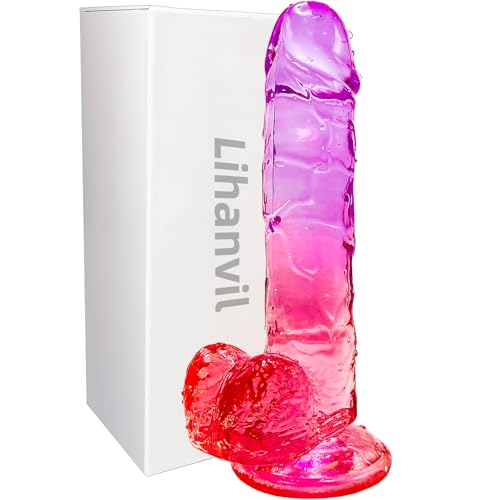 Realistic Dildo Clear Silicone 7.8 Red-Purple Gradient Dildo with Strong Suction Cup for Women Hand Free Play Flexible Soft Penis Dong, Adult Sex G-spot Dildos Toys for Vaginal and Anal Stimulation