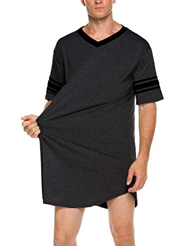 Ekouaer-Mens-Nightshirt-Comfy-Nightwear-BigTall-V-Neck-Short-Sleeve-Soft-Loose-Pajama-Sleep-Shirt
