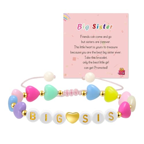 Artlunar Big Sister Bracelet, Colorful Little Girls' Sister Jewelry, Letter Beads Bracelet, Sister Jewelry Gifts for Daughter Granddaughter Niece Big Sister Girls