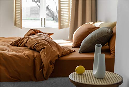 Amwan Solid Pumpkin Color Fitted Sheet Queen Soft Jersey Knit Cotton Bedding Sheet Solid Pumpkin Caramel Mattress Cover Deep Pocket Home Hotel Bed Bottom Sheet For Him Or Her (No Pillowcases) #TOP4