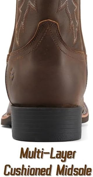 SUREWAY Cowboy Boots For Men - Square Toe Western Boot,Oil/Slip Resistant,Durable Fashionable Classic Pull on 10 Inch Wellington Boots - Leather - Image 6