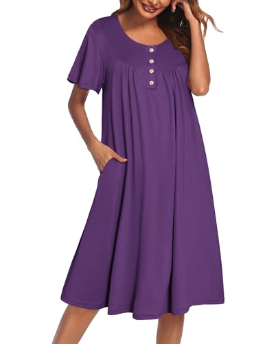 Image of Ekouaer House Dress for Women with Pockets Short Sleeve Moo Moos Plus Size Nightgowns Floral Print Mumu Dresses