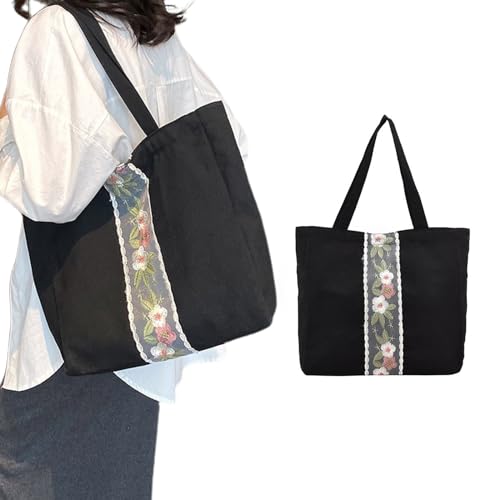 Fashion Women Large Capacity Canvas Bag Embroidery Flower Shoulder Bag Casual Travel Work Shopping Underarm Handbag2
