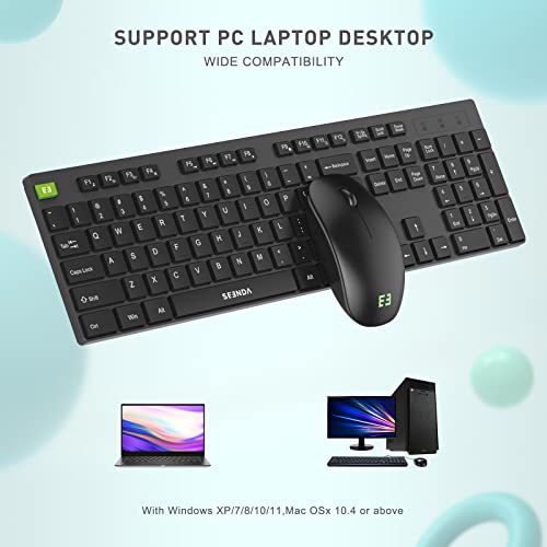 Image of seenda Wireless Keyboard and Mouse Set, 2.4GHz USB Keyboard and Mouse Combo Full Size US Layout, with Number Pad, for Windows XP /7 /8 /10 /11, MacBook, PCs, Laptops, Black