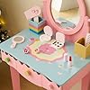 Karl home Kids Vanity Table and Chair Set, Princess Toddler Dressing Table with 7pcs Multiple Make up Accessories 3 Drawers & Tabletop Storage, Wooden Pretend Play Vanity Set for Little Girls, Pink