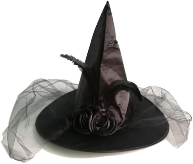 DERAYEE Chapeau Sorciere Femme Halloween,Chapeau Rose en Tulle Sorciere Femme Halloween,Witch Hat,Serre Tete Sorciere,Chapeau Sorcier