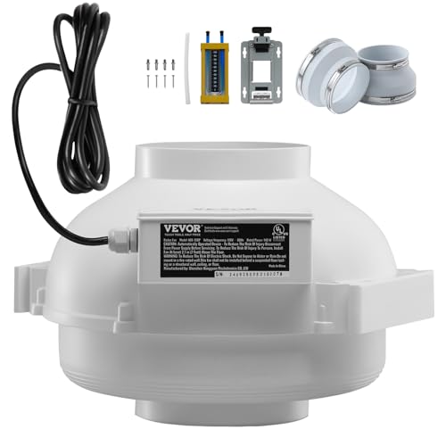 VEVOR 6 to 4.5 inch Radon Fan Installation Kit, Quiet 380CFM Radon Mitigation Fan System Kit with 2 Couplers, Pressure Indicator, Waterproof Inline Exhaust Fan for Indoor Outdoor Ventilation