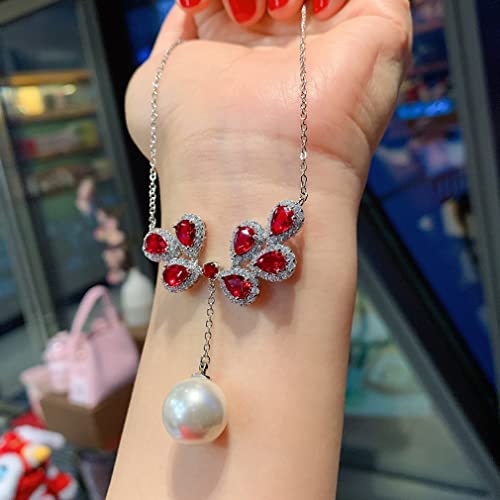 Collier pendentif rubis émeraude pour femmes avec grande perle de 14mm H3TF5J, bijoux chic