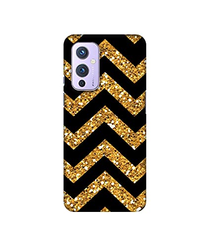 Image of Amazon Brand - Solimo Designer Golden Zik Zak Pattern 3D Printed Hard Back Case Mobile Cover for OnePlus 9