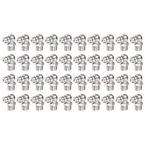 Image of uxcell Nickel-Plated Iron 90 Degree Grease Fitting M8 x 1mm Thread Hydraulic Grease Fitting Accessories, 40Pcs