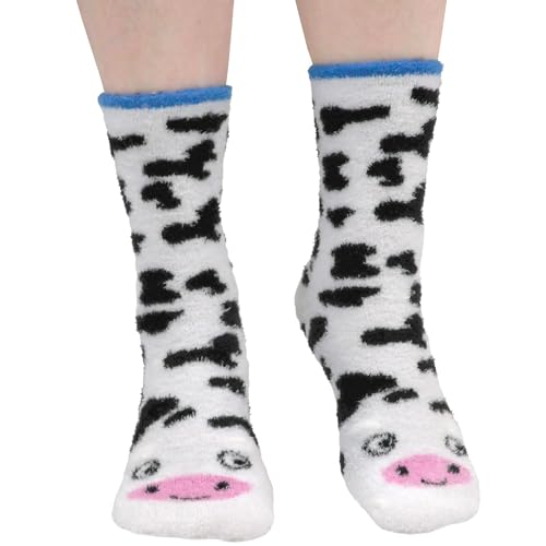 Image of BambooMN Super Soft Warm Cute Women's Animal Non-Slip Fuzzy Fluffy Crew Winter Home Socks