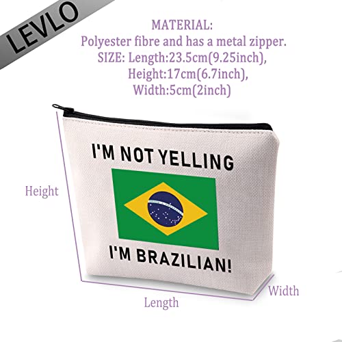 LEVLO Funny Brazil Pride Souvenir I'm Not Yelling I'm Brazilian Makeup Bags Gift Idea for Proud Wife Friend or Coworker Country Flag Bags (I'm Brazilian)2
