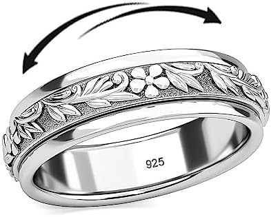 Shop LC Spinner Ring for Women - Spinning Anxiety Ring for Men - Wedding Band 925 Sterling Silver Platinum Plated Flower Floral Jewelry Stress Relief Gifts Size 9 Engagement Bridal Anniversary