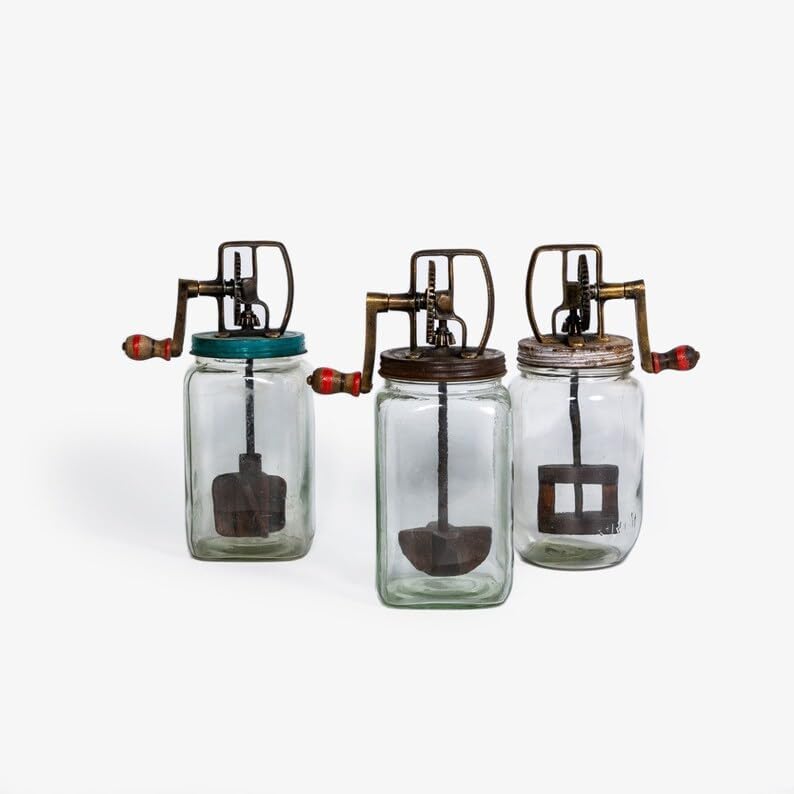 Aashita Creations Antique Butter Churn,6 qt,glass jar with lid,wood paddles,hand crank,antique,wood handles,primitive,rustic,farmhouse,kitchen gadget