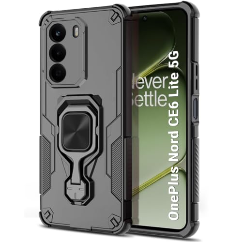 Image of TheGiftKart Tough Armor Bumper Back Case Cover for OnePlus Nord CE 6 Lite 5G | Ring Holder & Kickstand in-Built | 360 Degree Protection Back Case Cover for OnePlus Nord CE6 Lite 5G (PC & TPU, Black)