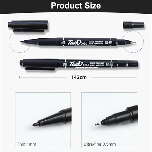 JYSNOW 6 Stück Permanent Marker, Permanentmarker Fein, 0,5/1,0mm Doppelspitze Permanent Marker, Wasserfest Stifte mit Feiner Spitze, für Kunststoff, Karton, Holz, Metall, Glas, Schwarz