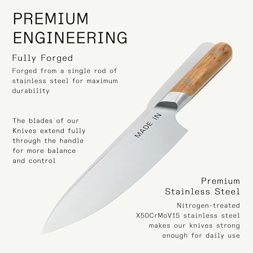 Made In Cookware - 8" Chef Knife - Crafted in France - Full Tang With Wood Handle - Thumbnail 5