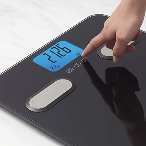 Taylor Precision Products, Body Composition Bathroom Scale for Body Weight, 400 lb Capacity, Easy to Read Blue Backlight Display, Body Composition Analysis, Black