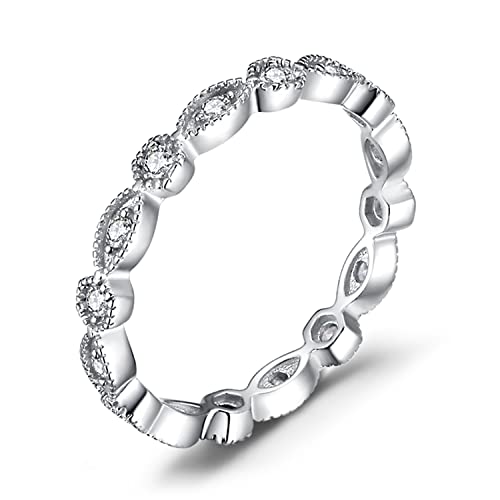Jewelrypalace Genuine Marquise Moissanite Stackable Wedding Ring Band For Women, 14K White Gold Plated 925 Sterling Silver Rings For Her, Simulated Diamond Eternity Ring, D-F Vvs, Size 9 #TOP7