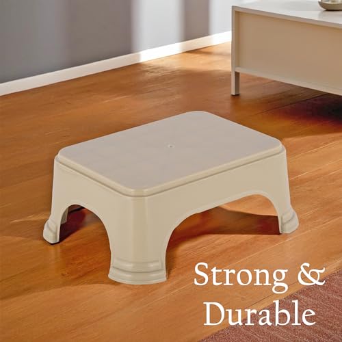 Image of Kuber Industries Durable Bathroom Stool for Bathing | Comfortable Indoor Machiya for Sitting | Senior Citizens Bath Stool & Adults Patla Chair for Home | Plain P6 - Beige