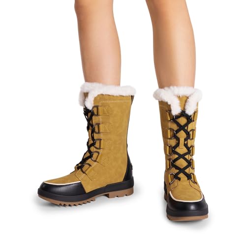 DREAM PAIRS Snow Winter Boots for Women Resistant Warm Mid-Calf Boots Faux Fur Lined Lace Up Anti-slip Outdoor Hiking Booties,Size 6,CHESTNUT/BLACK,SDSB2415W