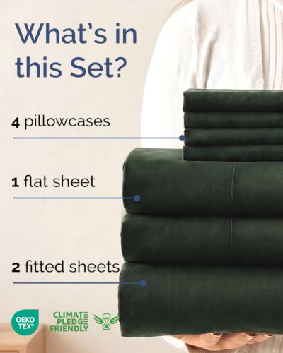Image of Split King 7 Piece Bed Sheet Set - Breathable & Cooling - Forest Green