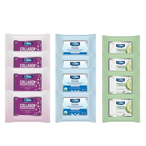 DeepFresh Make-Up Removal Wipes Combo - Cucumber,Collagen & Micellar | Gentle Cleansing for Face & Eyes | Removes Waterproof Makeup, Hydrates Skin | Pack of 12| Travel-Friendly, Dermatologist-Tested