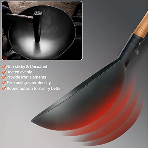 Wok con mango de madera para cocina tradicional 30 cm miniatura 4