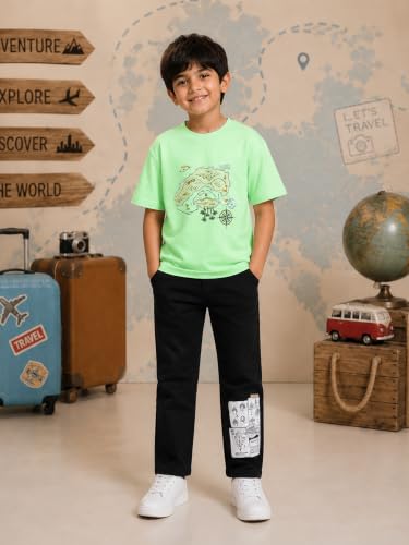 Image of KiddoPanti Boys Printed Co-Ords Set | 100% Cotton & Cottnon Spandex Woven | Drop Shoulder Tshirt with Jeans | Graphic Printed Design| Outerwear For Kids