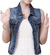 Ladyful Women's Ripped Denim Vest Sleeveless Classic Lapel Jean Jacket Coat Outerwear