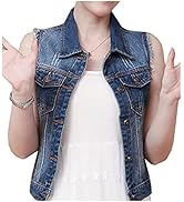 Ladyful Womens Ripped Denim Vest Sleeveless Classic Lapel Jean Jacket Coat Outerwear