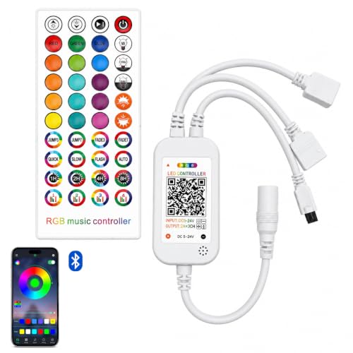 Bluetooth RGB LED controlador para SMD 5050 3528 RGB SMD Tiras de LED 2 puerto de 4 pines DC 5 24V Controlador Control Luces LED con Aplicación Inteligente y 40 Teclas de Control Remoto IR