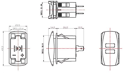 Switchtec 4.2 Amps-Fast Dual Usb Charger Rocker Switch Style Blue Led Back-Lit For Boats, Side By Side, Off Road Vehicles, Recreational Vehicle #TOP4