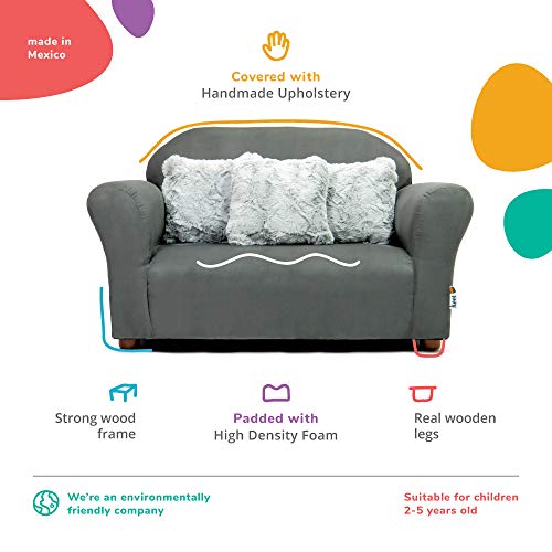 Keet Plush Childrens Sofa With Accent Pillows, Charcoal/Grey #TOP4