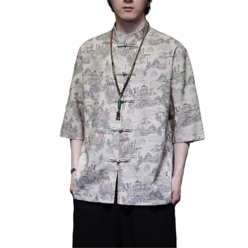 Chemise style chinois homme en tissu respirant avec bouton plaque