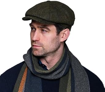 Irish Wool Driving Cap, 8 Panel, 100% Wool, Made in Ireland US, Alpha, X-Large, Green
