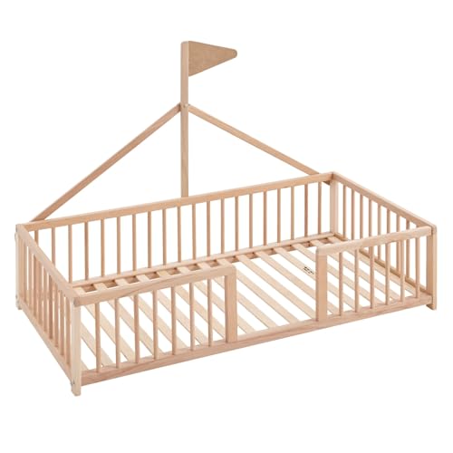 Cama Montessori 140x70. Cama Infantil Tipo Tipi Apache Wonderland para niños a Partir de los 2 años de Edad. Cama de Madera de Haya y Color Natural CoolDreams