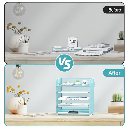 image for SUPEASY 2 Pack 5-Tier Blue Desk Organizer with Handle Mesh Desk File/P