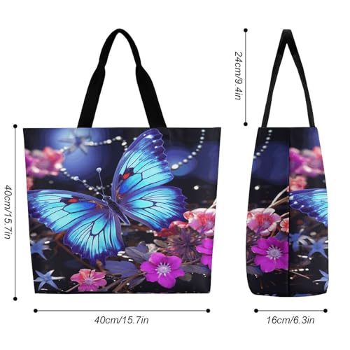 Women's Multi-Functional Shopping Bag，Beauty Butterfly Printing Messenger Bag Shoulder Bag for Travel, Work, Shopping & Parties with Inner Pocket, Grocery Bag Lightweight & Water-Resistant2